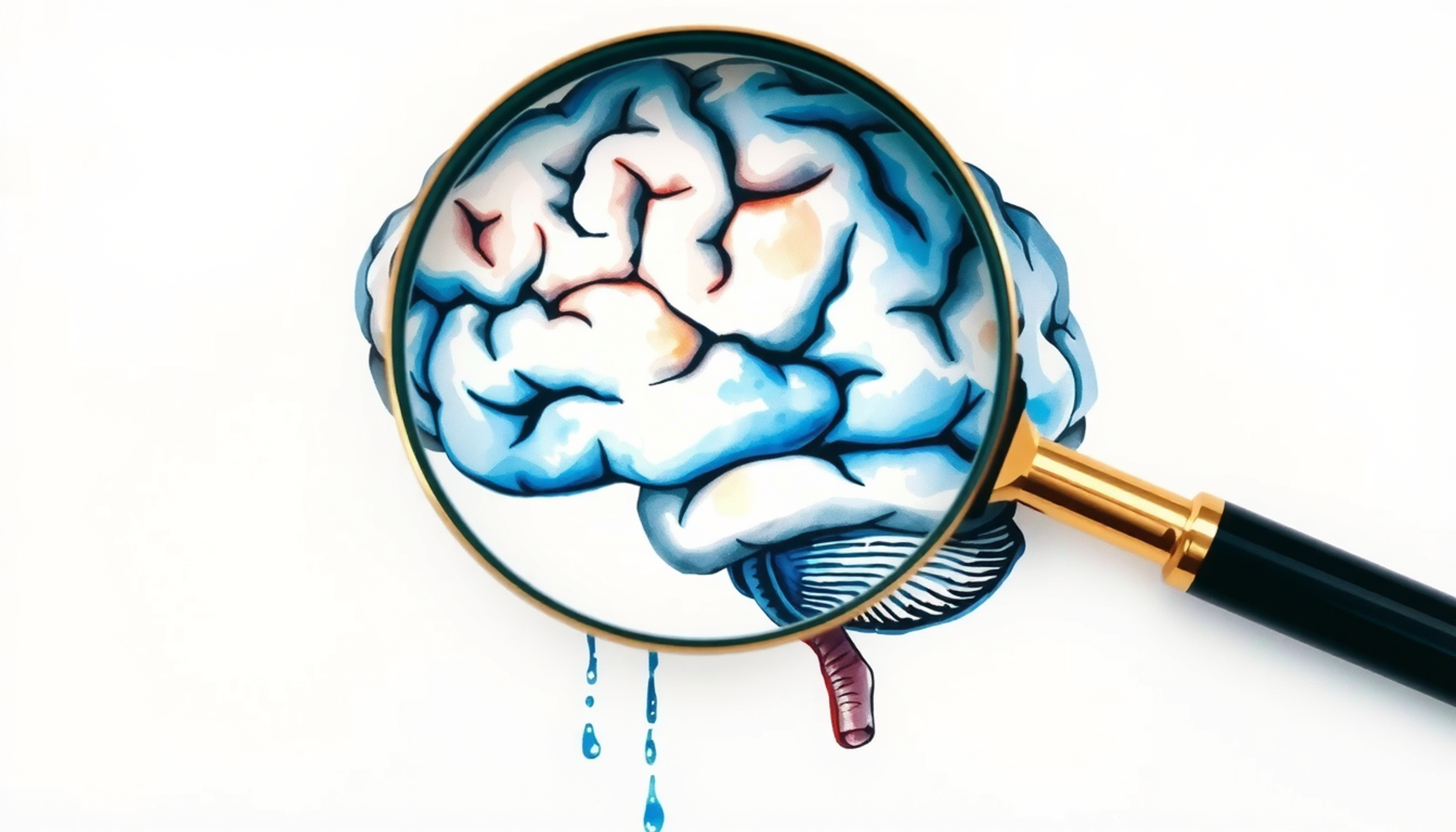 Magnifying glass highlighting brain regions with clear and blurred details.
