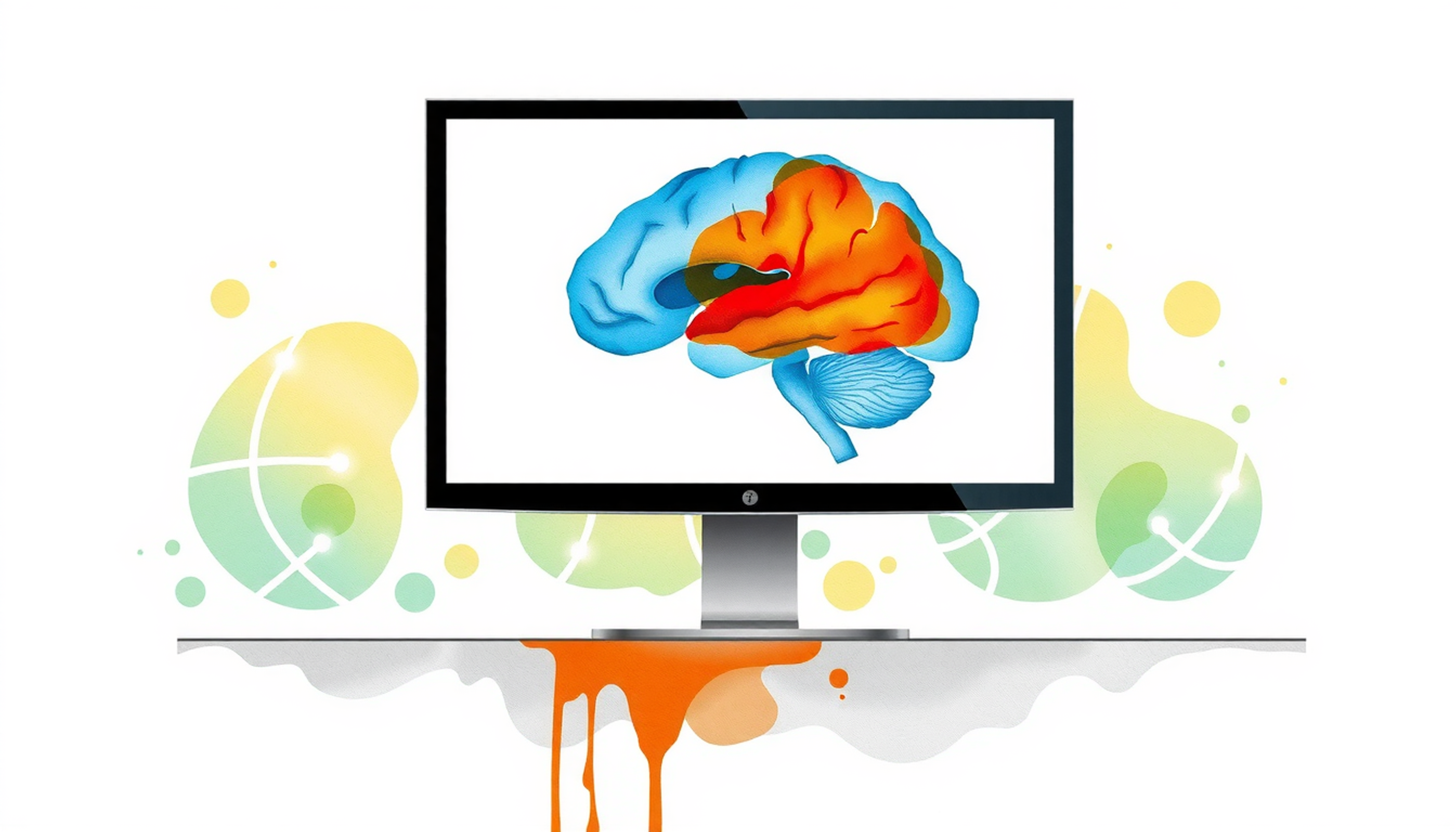Stylized brain scan on a glowing monitor highlighting the temporal lobe.