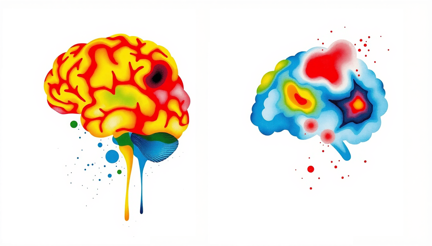 Comparison of brain scans showing contrasting activation patterns.