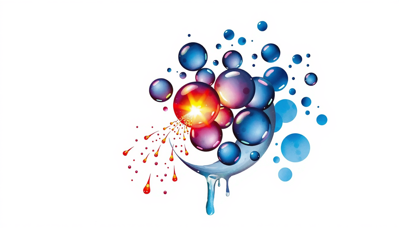 Translucent spheres merging with a membrane, releasing glowing particles.