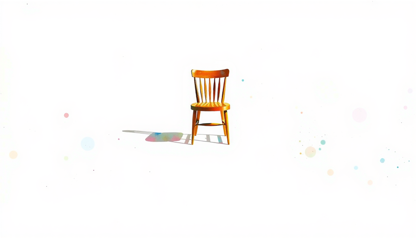 Wooden chair in empty room, shifting shadows under varying light.