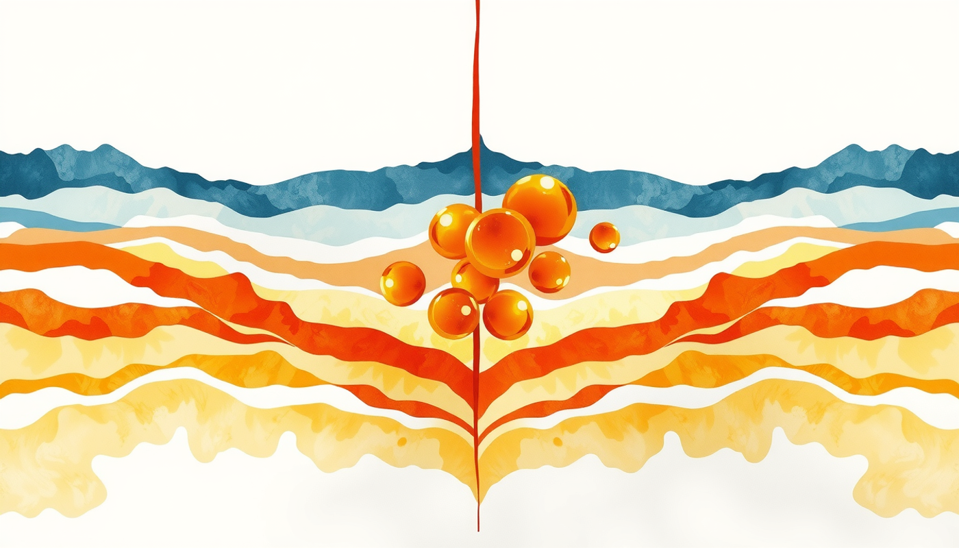 Layered cortical tissue in warm ochre and slate grey with glowing amber cells.