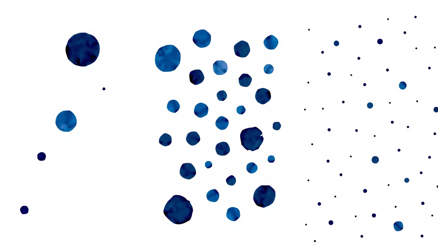 Three panels with varying dot patterns on a pale background.