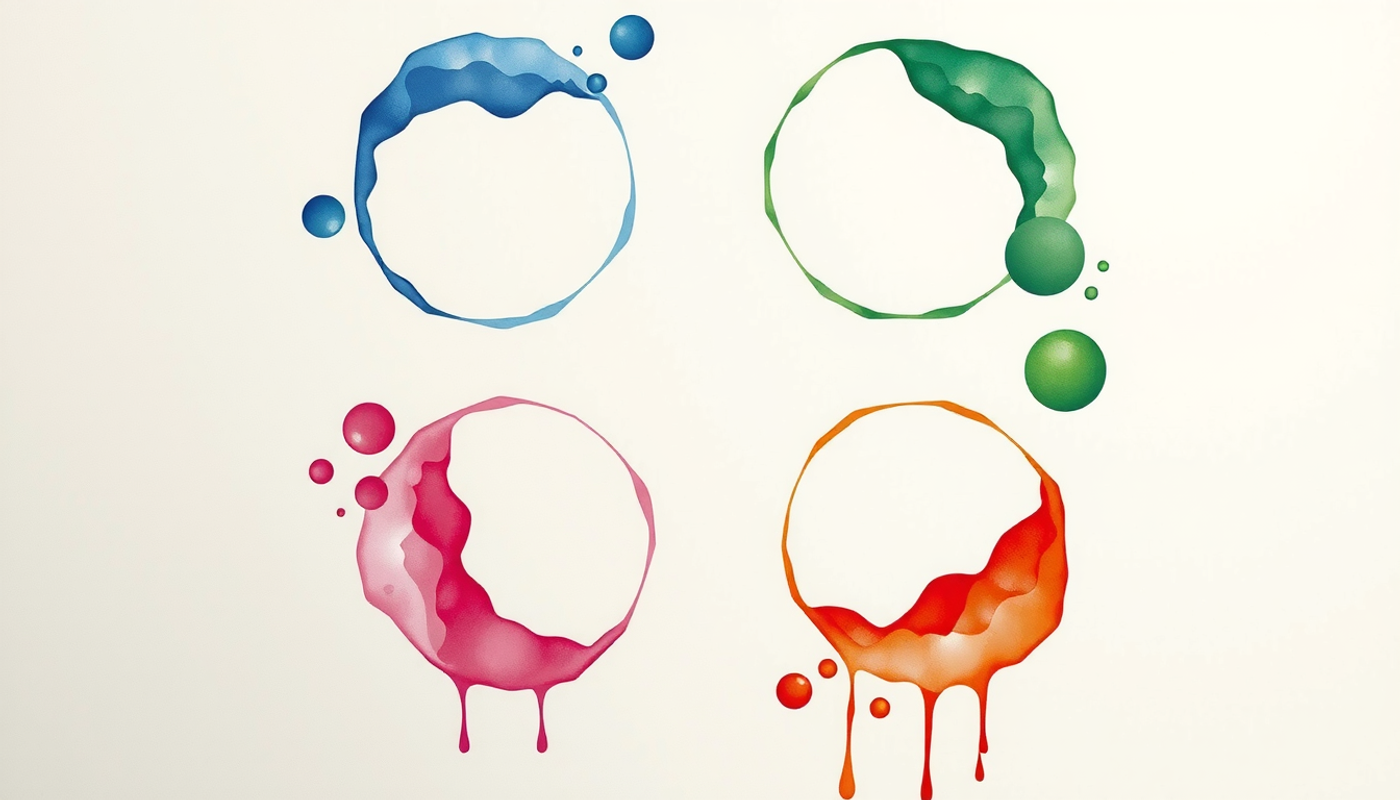 Ten colorful circles in dark space with four gaps.