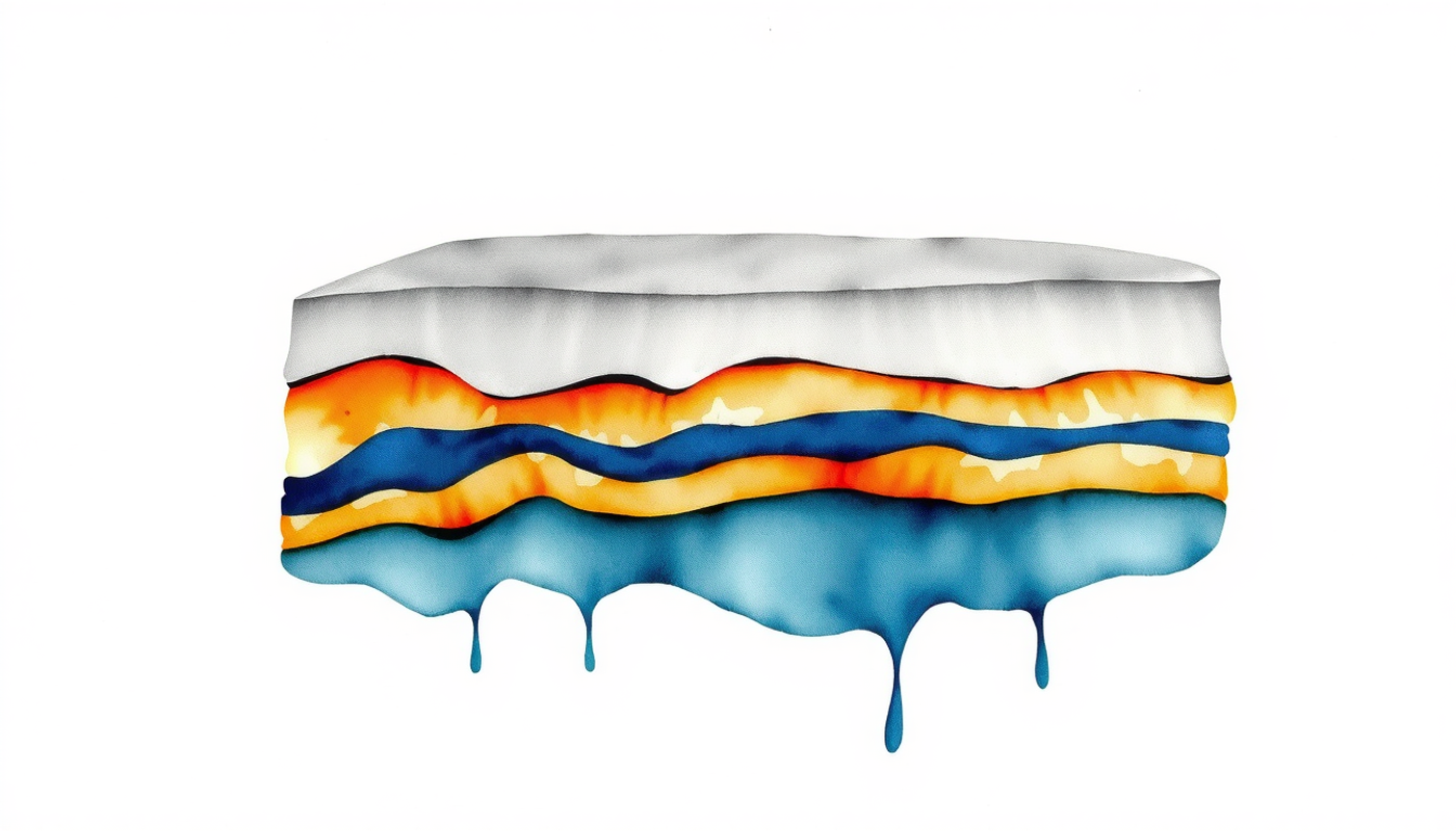 Watercolor cross-section of geological layers depicting processing types.