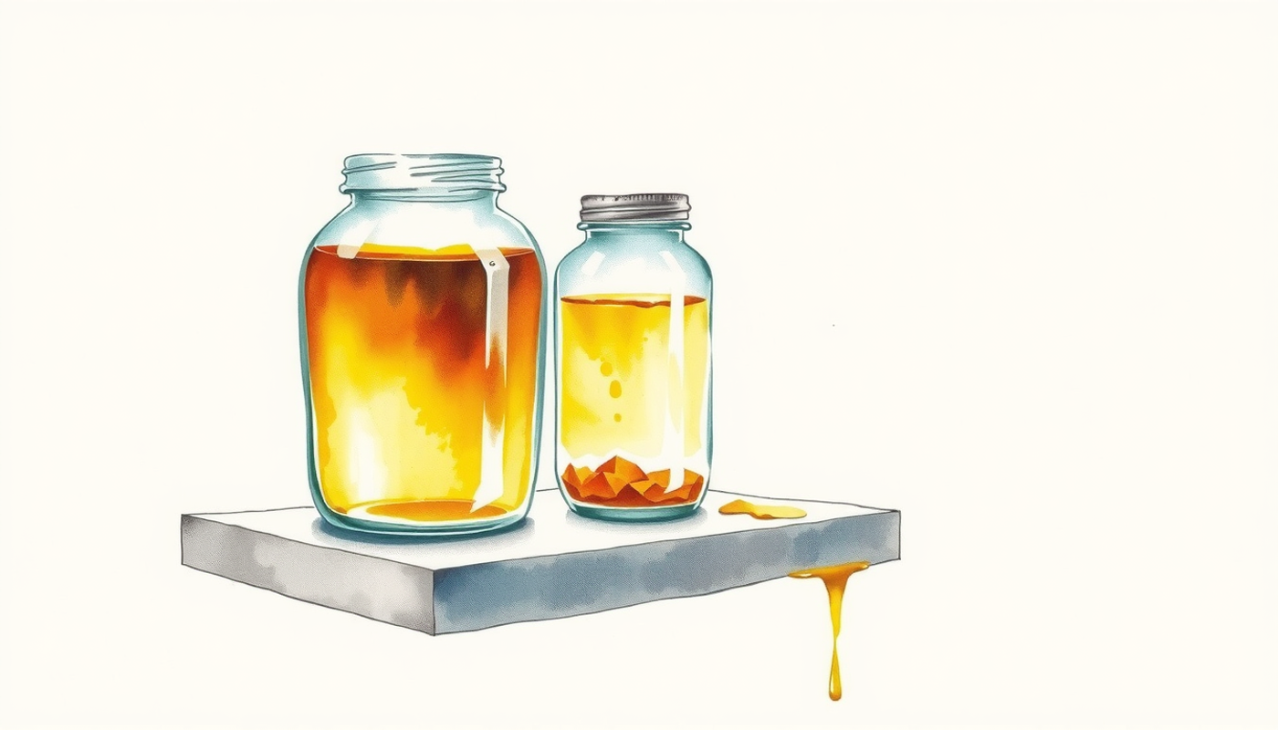 Two glass jars showcasing contrasting fullness and sediment layers.