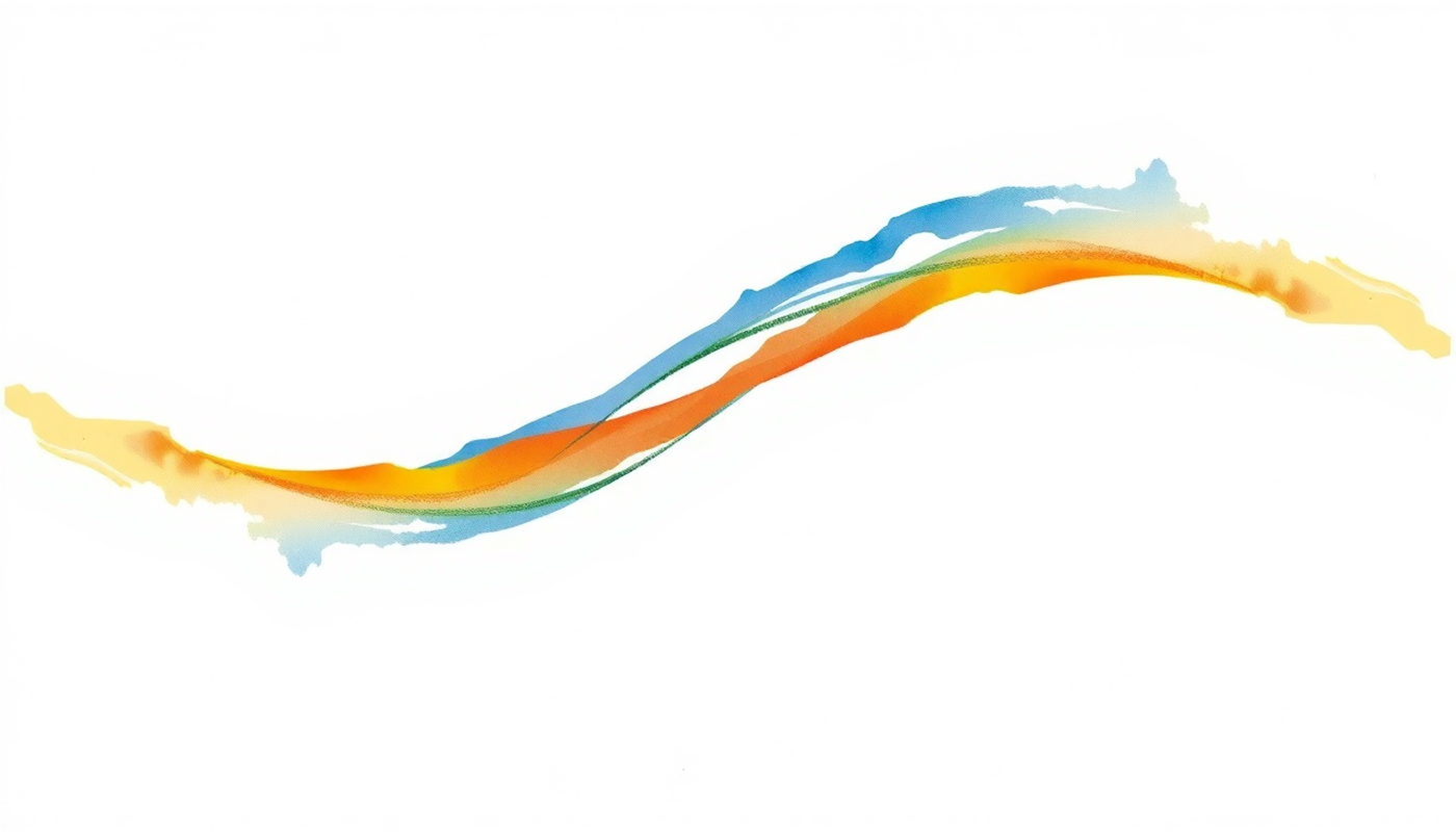 Smooth gradient ribbon transitioning from indigo to amber on cream paper.