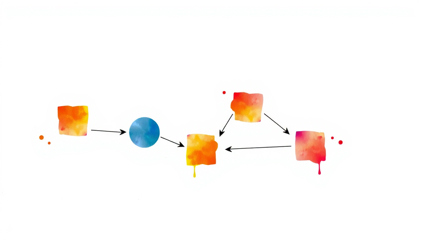 Schematic diagram of a Hidden Markov Model with colorful nodes.