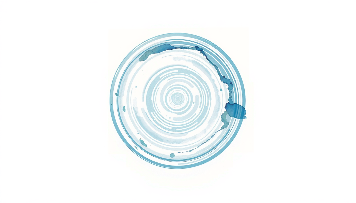Shallow glass dish with clear liquid and concentric ripples on black surface.