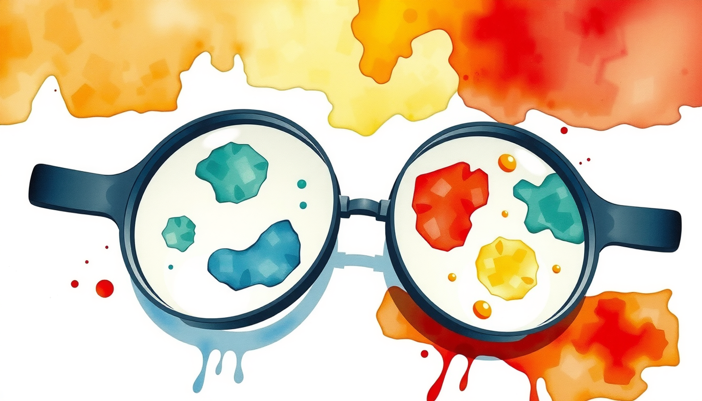 Two magnifying glasses on wood, highlighting gist versus detail memory.