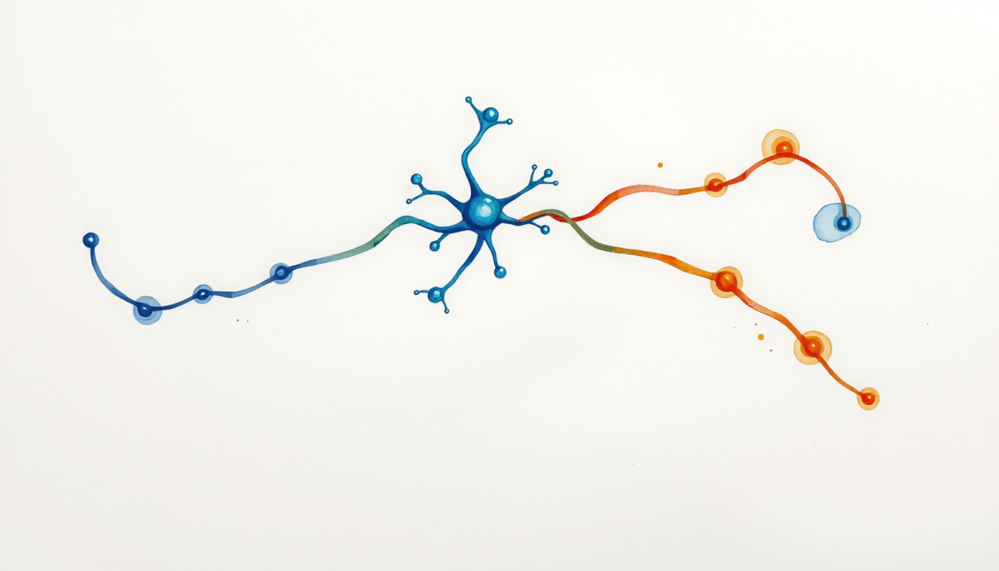 Bright neuron sending signals to attention and memory pathways.