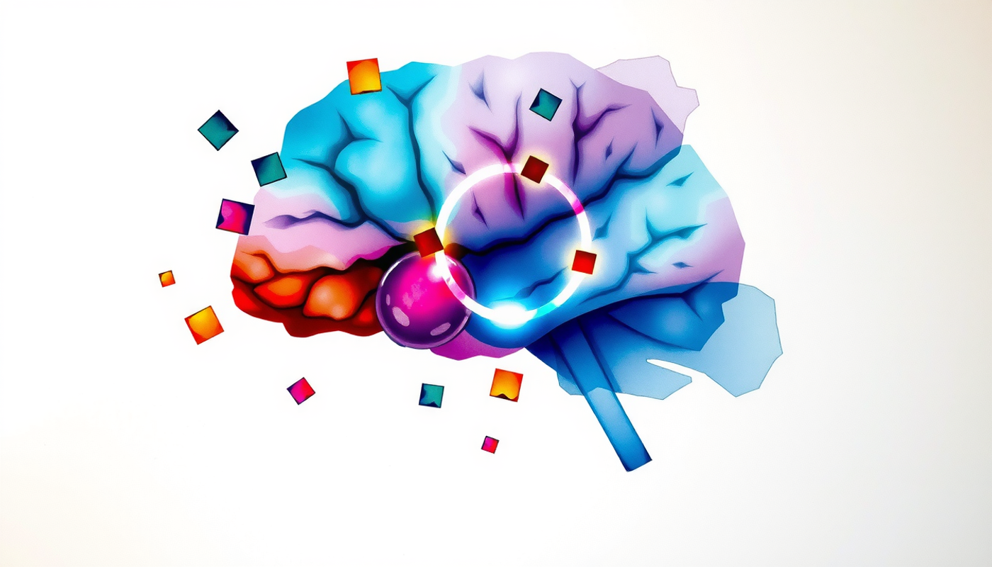 Translucent brain cross-section highlighting the phonological loop with colorful blocks.