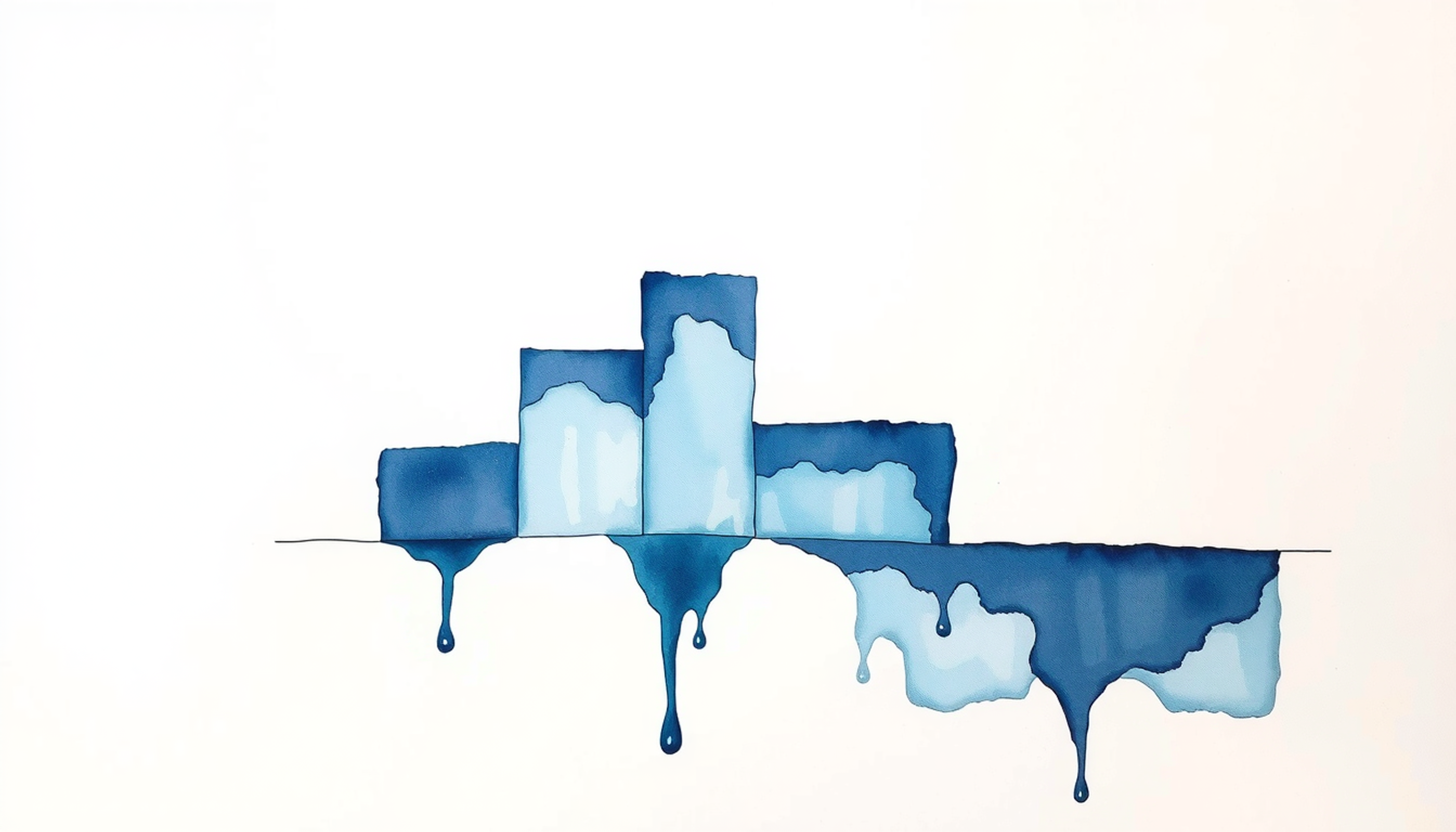 Translucent probability bars in indigo gradient showing mastery growth with a dip.