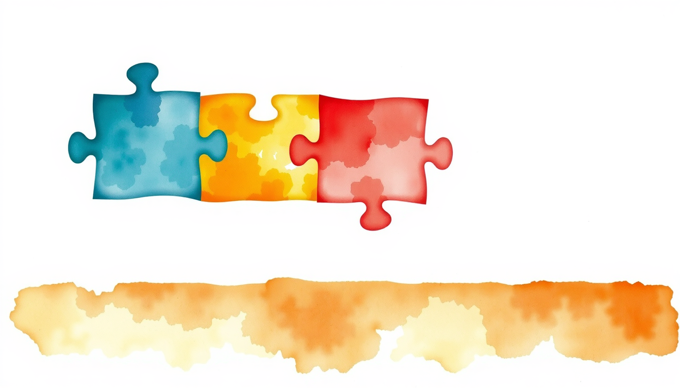 Four colorful puzzle pieces representing desirable difficulties on a wooden desk.