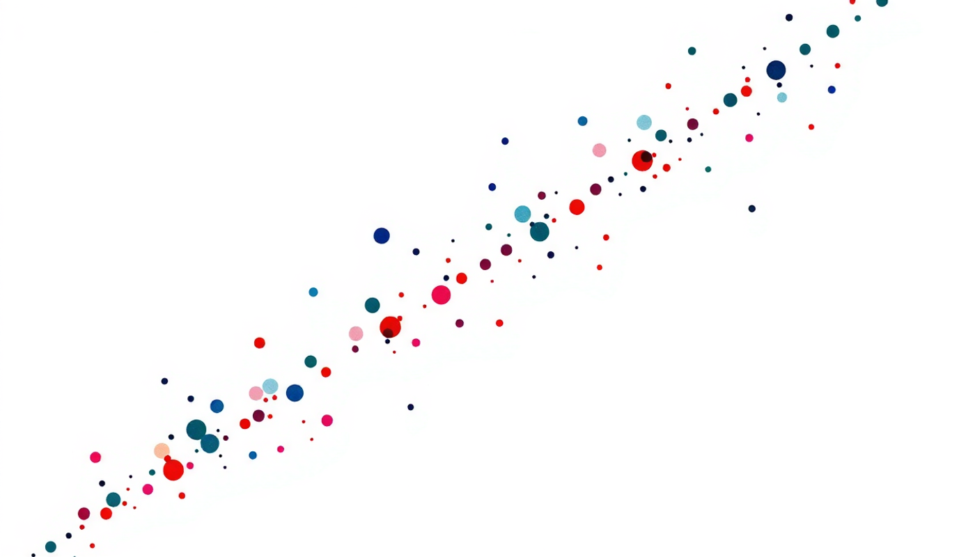 Artistic scatter plot showing negative correlation with glowing dots on dark blue.