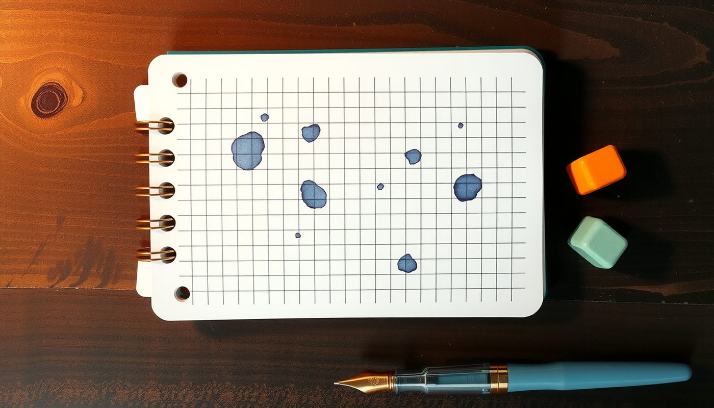 Detailed scientific notebook page with ink grid and colored tabs.