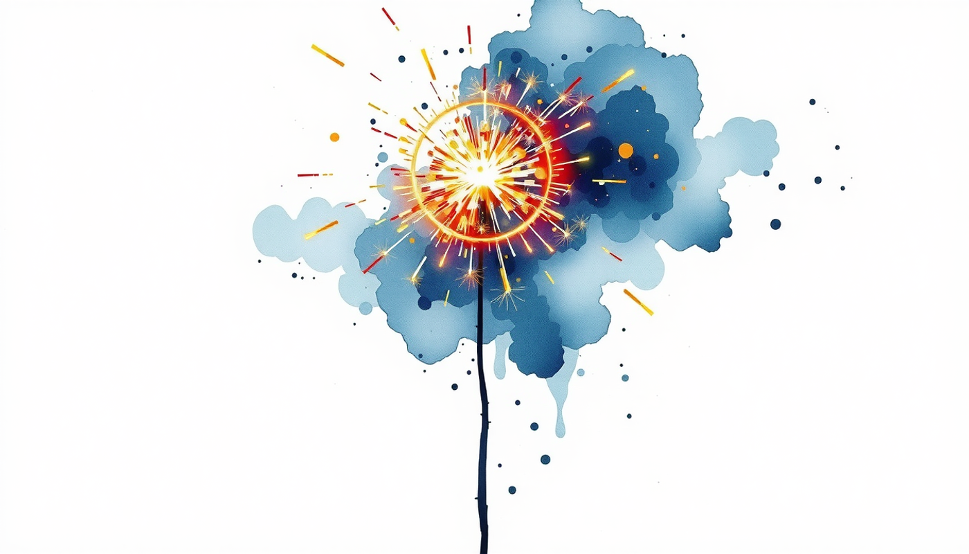Sparkler creating a glowing orange ring in a dark room.