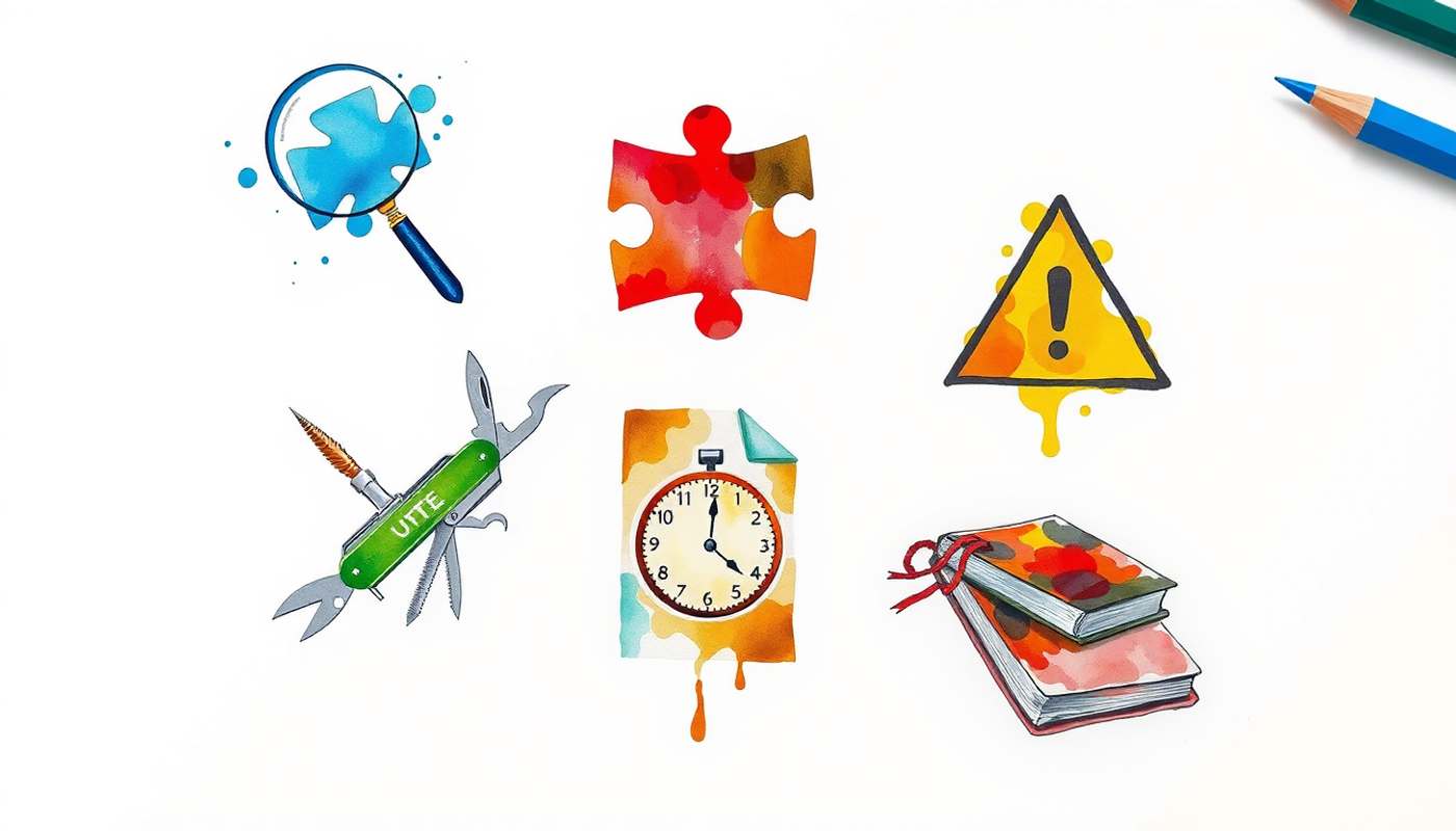 Five study strategy icons: diagnosis, matching, encoding, and practice exams.