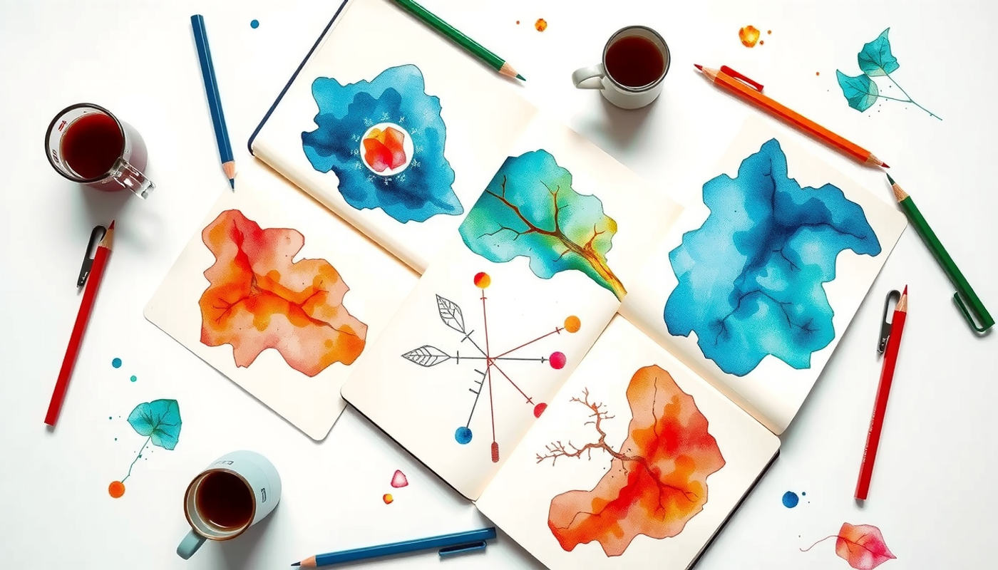 Overhead view of colorful notebooks and anatomy diagrams on a study table.