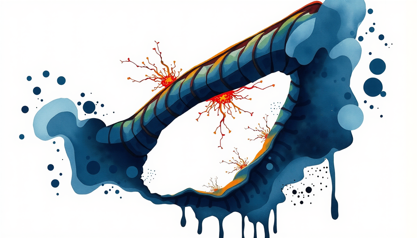 Cross section of a synapse as a glowing architectural bridge.