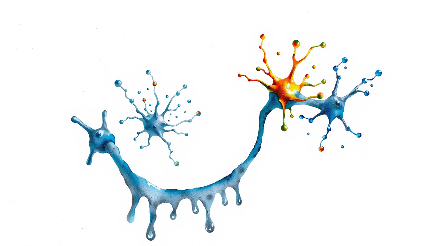 Cross-section of a synapse showing weak and strong neural connections.