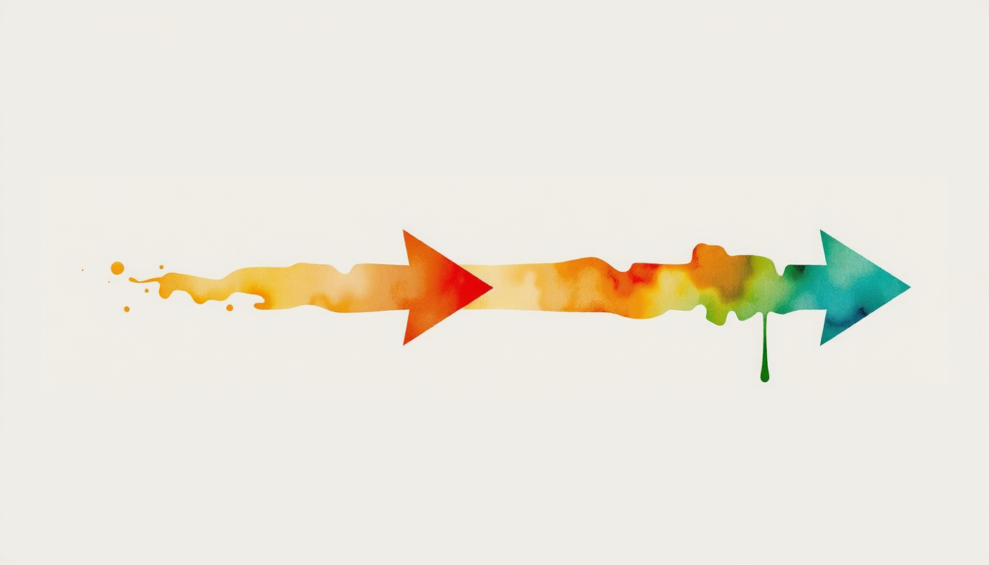 Three horizontal timeline arrows in indigo, amber, and emerald green.