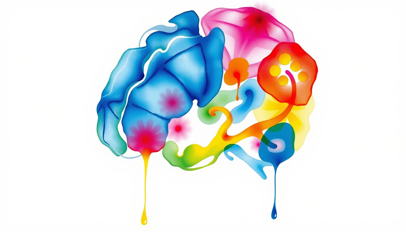 Translucent brain model highlighting regions with glowing neural pathways.