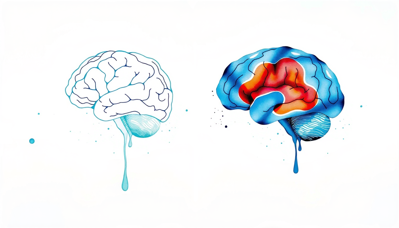 Transparent brain outlines contrasting simple and complex memory traces.