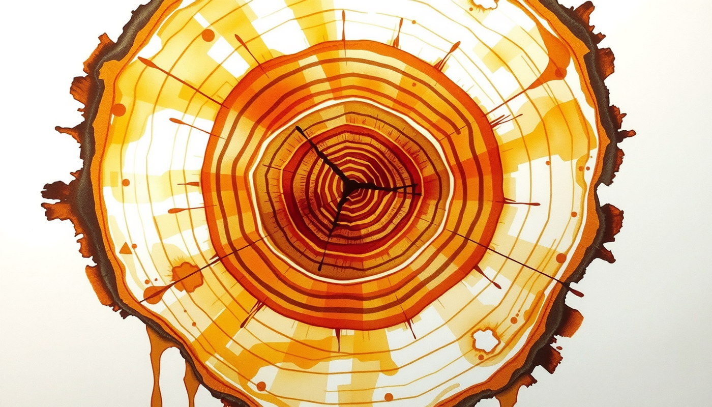 Cross section of a tree trunk highlighting detailed growth rings.