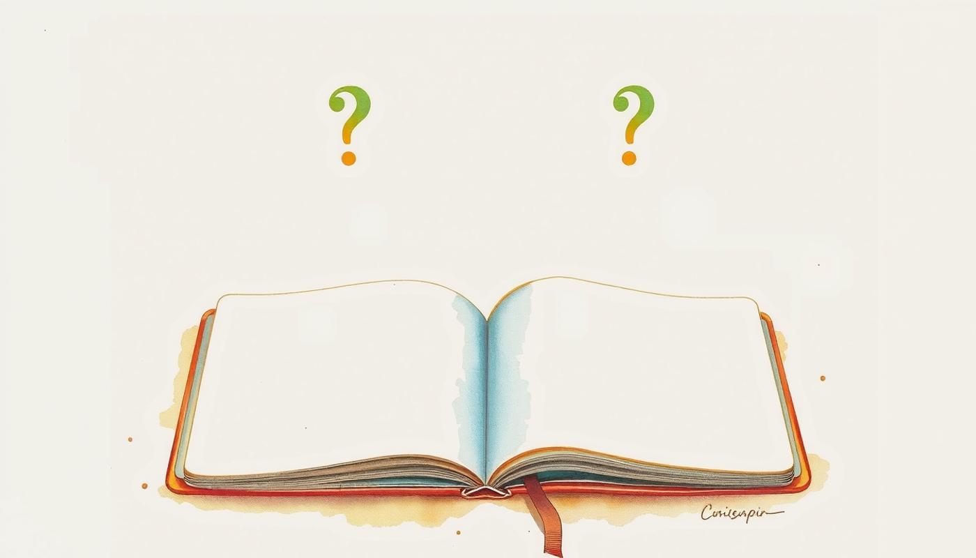 Two notebooks with question mark speech bubbles and glowing neural lines.