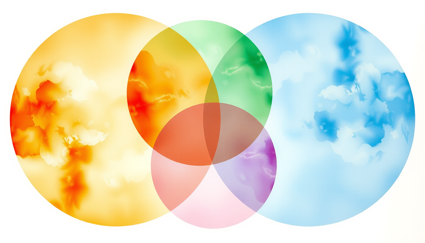Watercolor Venn diagram illustrating memory processing concepts with overlapping circles.